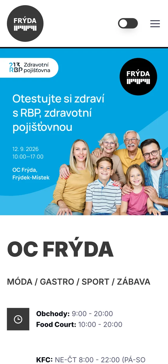 Web OC FRÝDA na mobilním telefonu